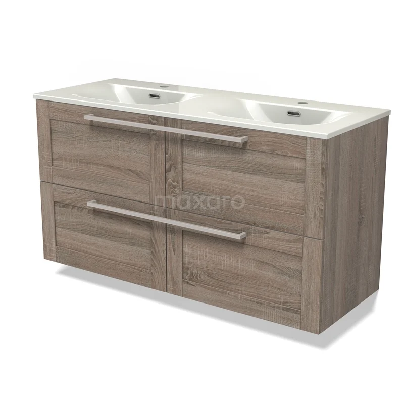 Modulo Vanity units with basin | 120 cm Oak Frame front Ceramic 2 Stacked drawers BMW17-05422