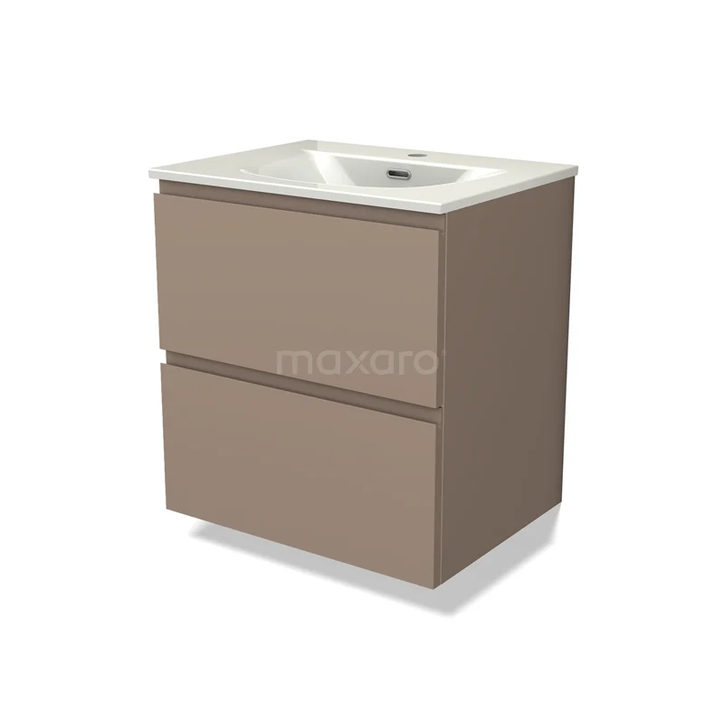Modulo Vanity units with basin | 60 cm Taupe Handle-less front Ceramic 2 Stacked drawers BMW17-05448