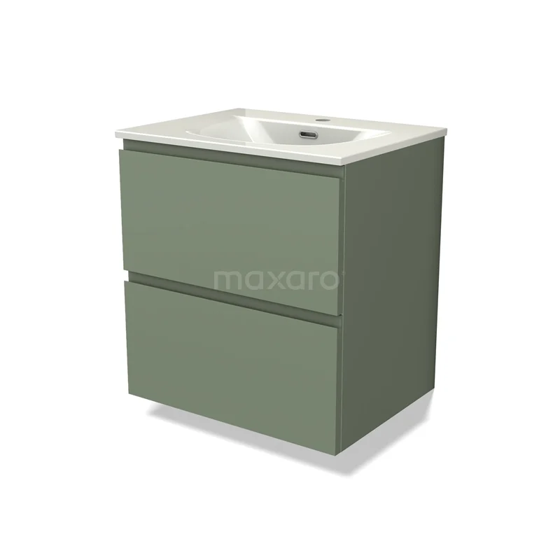 Modulo Vanity units with basin | 60 cm Sage green Handle-less front Ceramic 2 Stacked drawers BMW17-05456