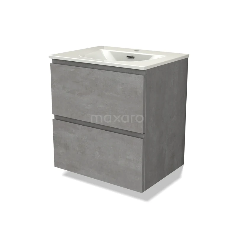 Modulo Bathroom furniture with sink | 60 cm Light grey concrete Handle-less front Ceramic 2 Stacked drawers BMW17-05475 Modulo Bathroom furniture with sink | 60 cm Light grey concrete Handle-less front Ceramic 2 Stacked drawers BMW17-05475