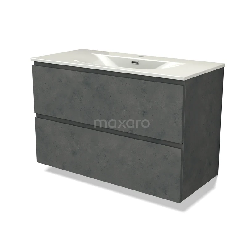 Modulo Vanity units with basin | 100 cm Dark grey concrete Handle-less front Ceramic 2 Stacked drawers BMW17-05481