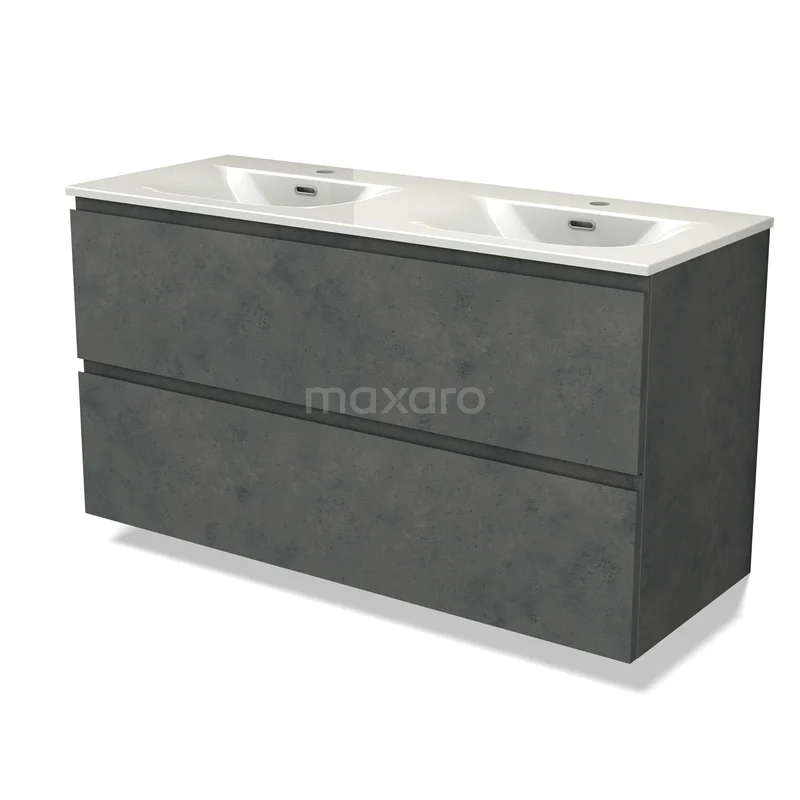 Modulo Vanity units with basin | 120 cm Dark grey concrete Handle-less front Ceramic 2 Stacked drawers BMW17-05482