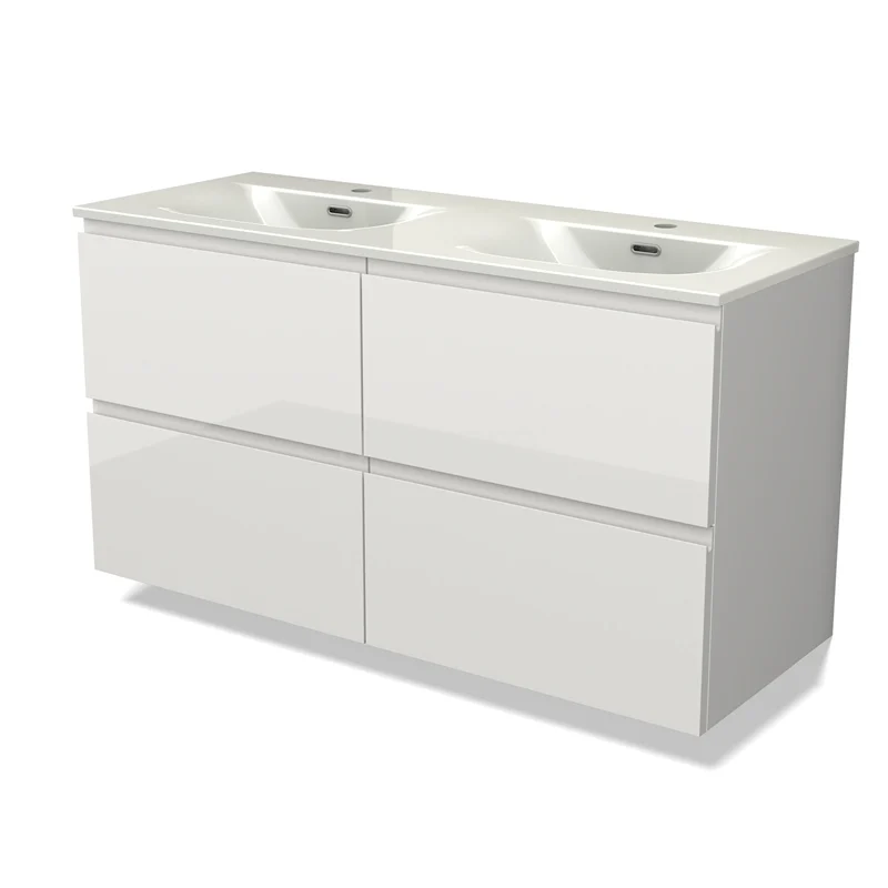 Modulo Vanity units with basin | 120 cm High-gloss white Handle-less front Ceramic 4 drawers BMW18-01291