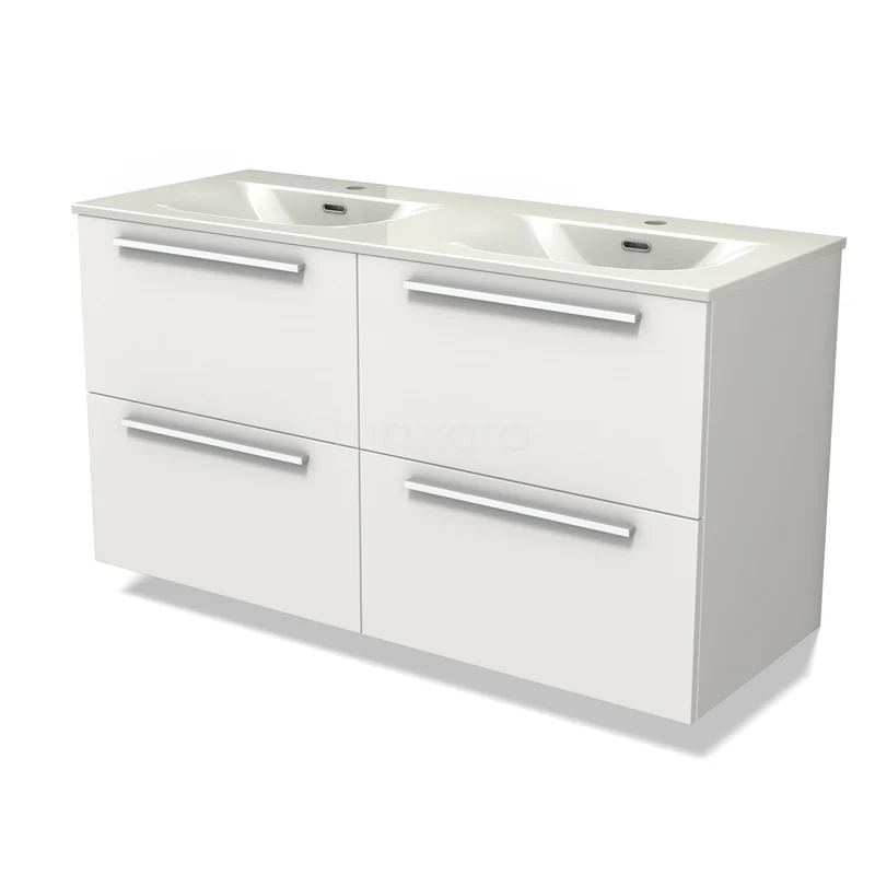 Modulo Vanity units with basin | 120 cm Matte white Flat front Ceramic 4 drawers BMW18-01292