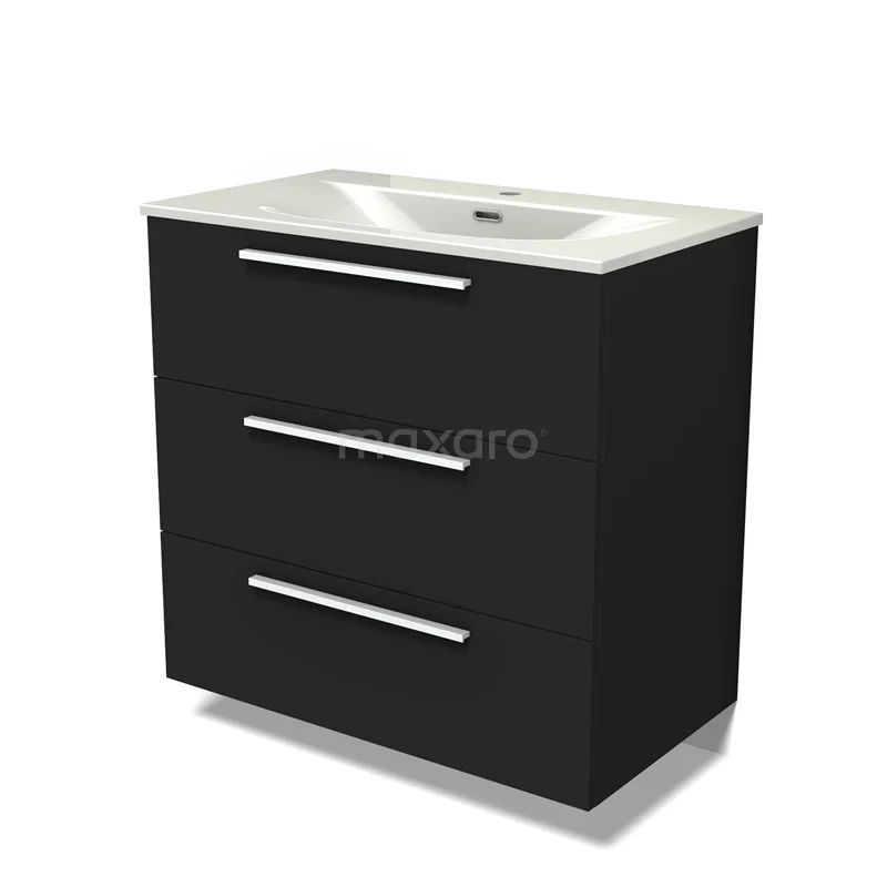 Modulo Vanity units with basin | 80 cm Matte black Flat front Ceramic 3 drawers BMW19-02864