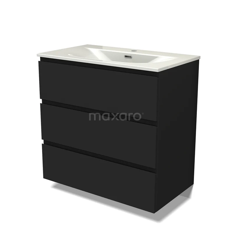 Modulo Vanity units with basin | 80 cm Matte black Handle-less front Ceramic 3 drawers BMW19-02866