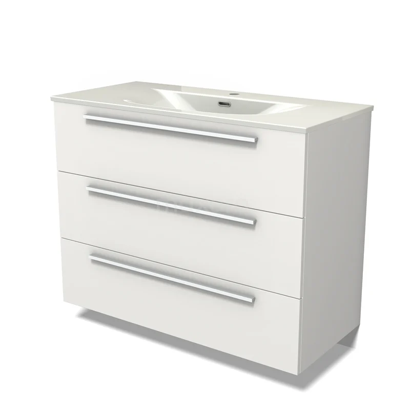 Modulo Bathroom furniture with sink | 100 cm Matte white Flat front Ceramic 3 drawers BMW19-02905 Modulo Bathroom furniture with sink | 100 cm Matte white Flat front Ceramic 3 drawers BMW19-02905