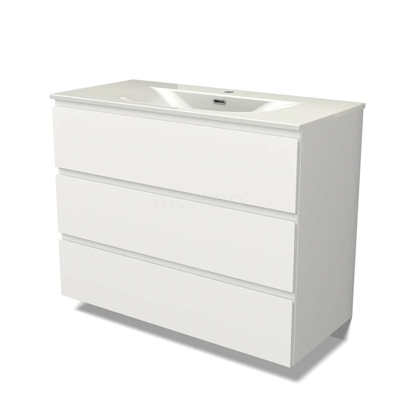 Modulo Vanity units with basin | 100 cm Matte white Handle-less front Ceramic 3 drawers BMW19-02907