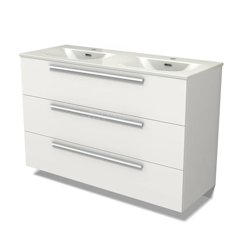 Modulo Vanity units with basin | 120 cm Matte white Flat front Ceramic 3 drawers BMW19-02937