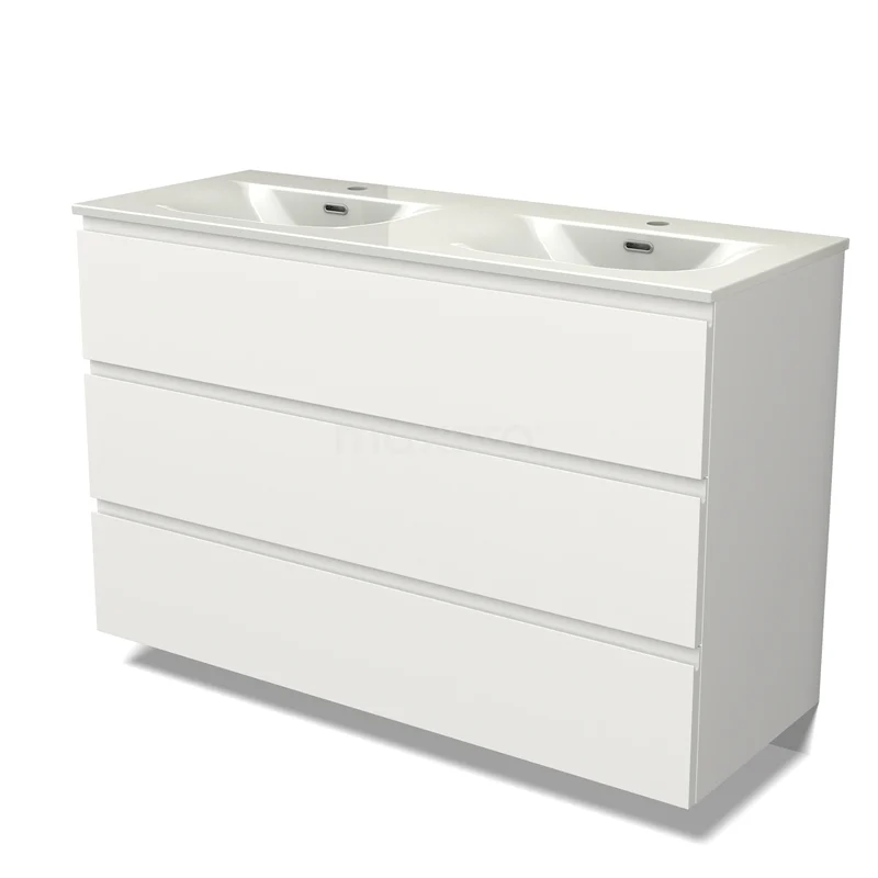 Modulo Vanity units with basin | 120 cm Matte white Handle-less front Ceramic 3 drawers BMW19-02939