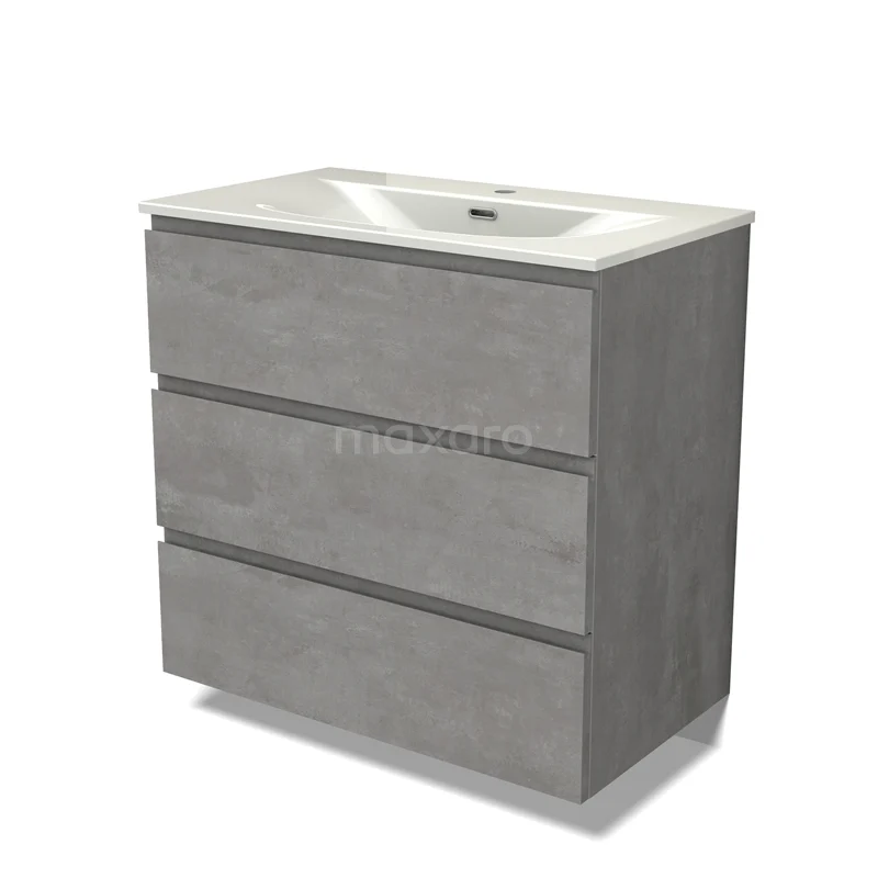 Modulo Vanity units with basin | 80 cm Light grey concrete Handle-less front Ceramic 3 drawers BMW19-02972