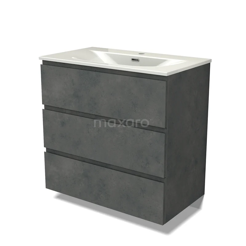 Modulo Vanity units with basin | 80 cm Dark grey concrete Handle-less front Ceramic 3 drawers BMW19-02975