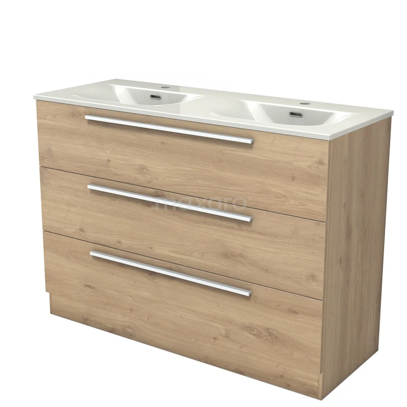Modulo Vanity units with basin | 120 cm Light brown oak Flat front Ceramic 3 standing drawers BMW19S-00667