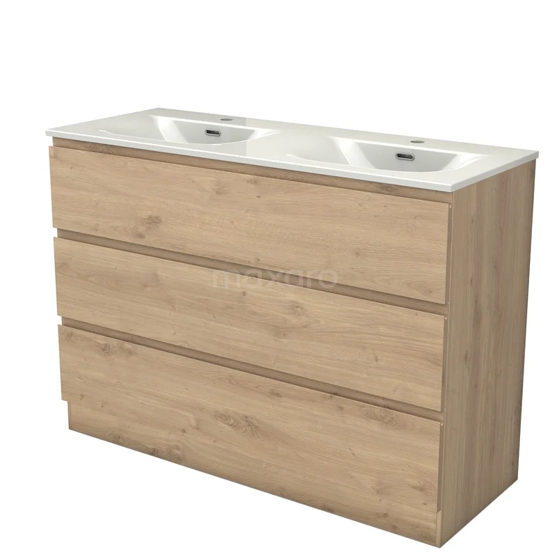 Modulo Vanity units with basin | 120 cm Light brown oak Handle-less front Ceramic 3 standing drawers BMW19S-00671