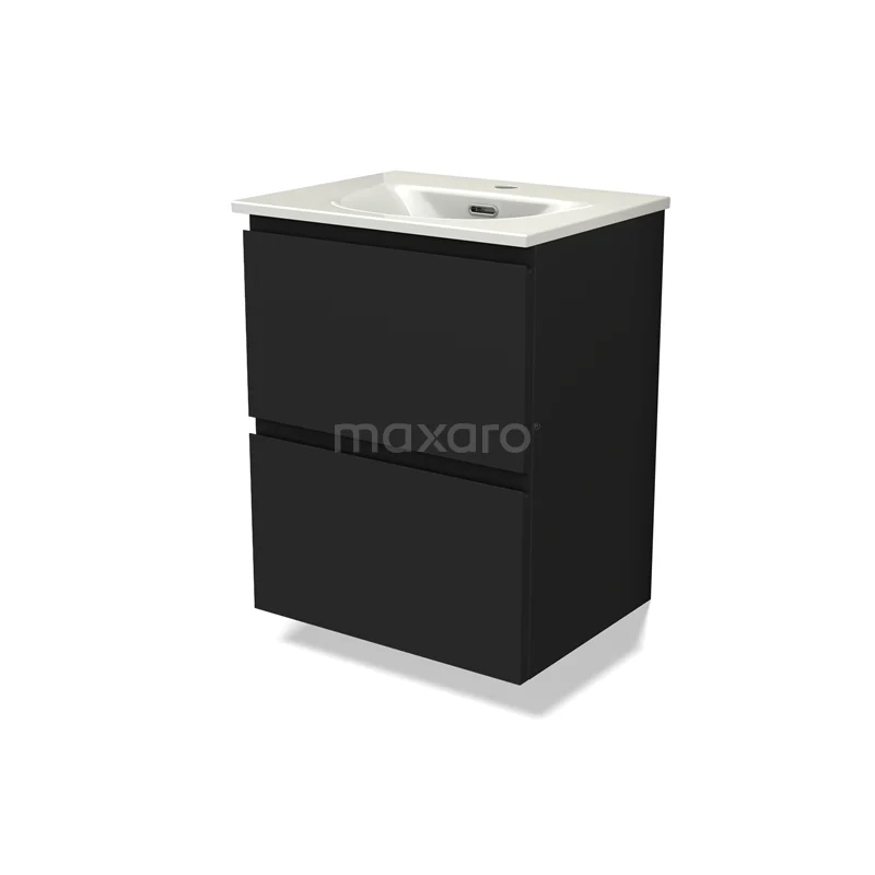Modulo Slim Vanity units with basin | 50 cm Matte black Handle-less front Ceramic 2 Stacked drawers BMW37-00879