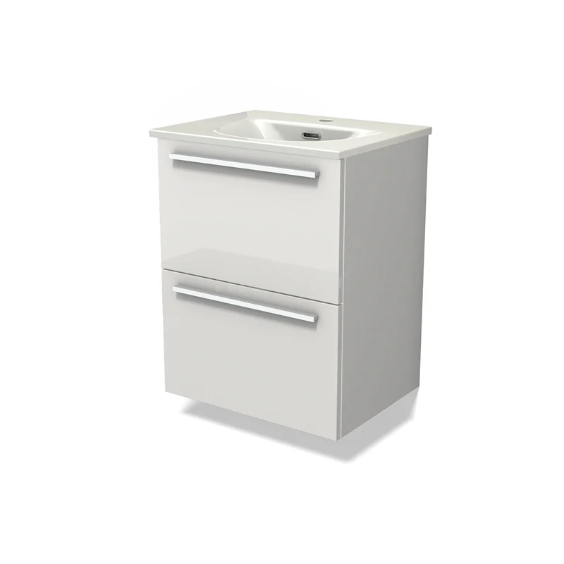 Modulo Slim Vanity units with basin | 50 cm High-gloss white Flat front Ceramic 2 Stacked drawers BMW37-00883