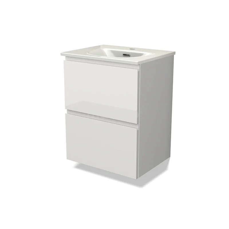 Modulo Slim Vanity units with basin | 50 cm High-gloss white Handle-less front Ceramic 2 Stacked drawers BMW37-00885