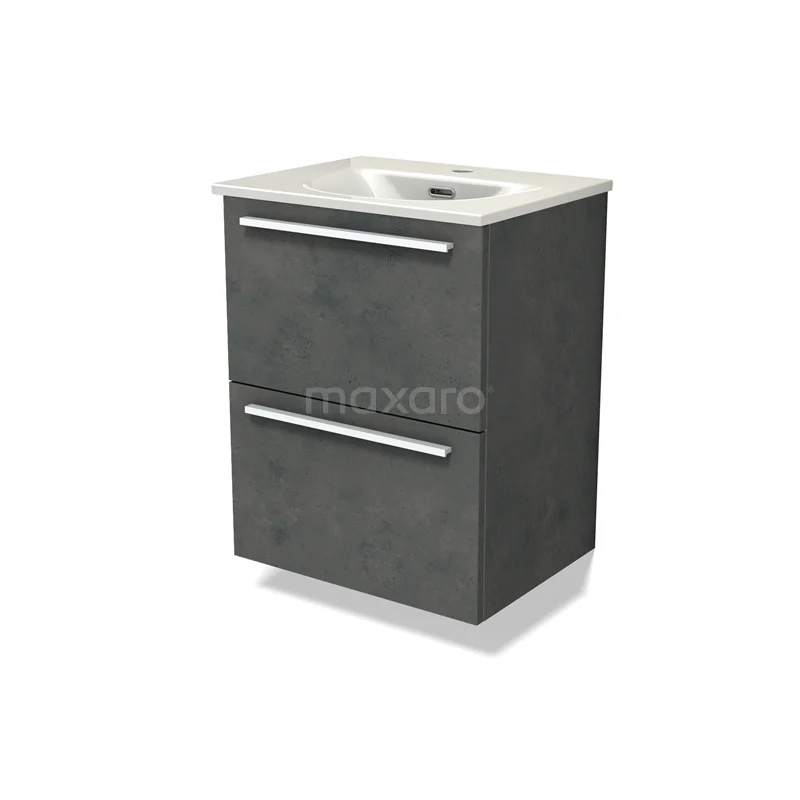 Modulo Slim Vanity units with basin | 50 cm Dark grey concrete Flat front Ceramic 2 Stacked drawers BMW37-00908