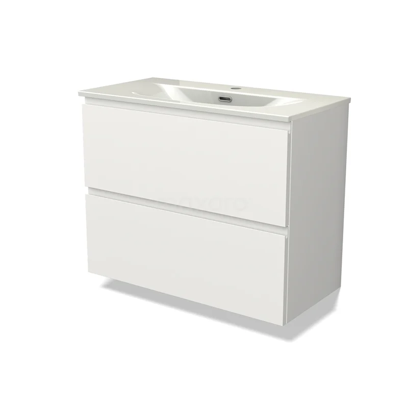 Modulo Slim Bathroom furniture with sink | 80 cm Matte white Handle-less front Ceramic 2 Stacked drawers BMW37-00952 Modulo Slim Bathroom furniture with sink | 80 cm Matte white Handle-less front Ceramic 2 Stacked drawers BMW37-00952