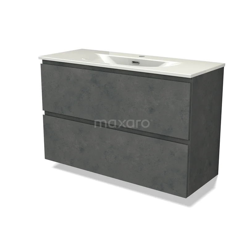 Modulo Slim Vanity units with basin | 100 cm Dark grey concrete Handle-less front Ceramic 2 Stacked drawers BMW37-01028