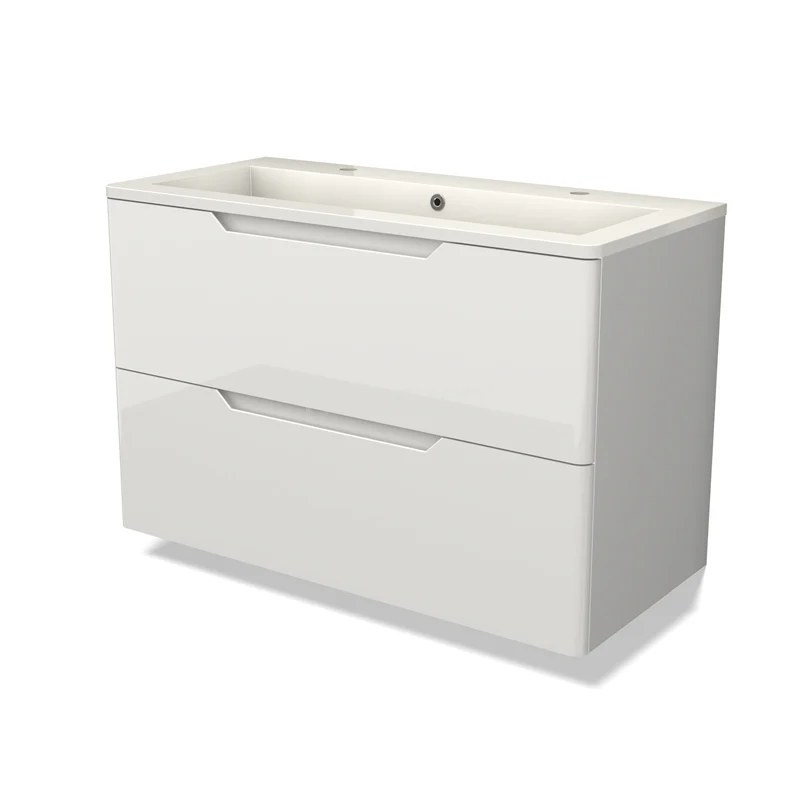 Modulo Vanity units with basin | 100 cm High-gloss white Round front Mineral marble 2 Stacked drawers BMW17-05130