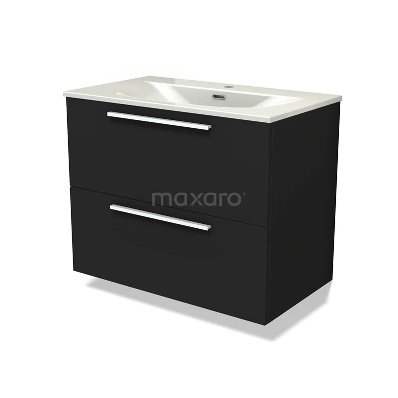Modulo Vanity units with basin | 80 cm Matte black Flat front Ceramic 2 Stacked drawers BMW17-05325