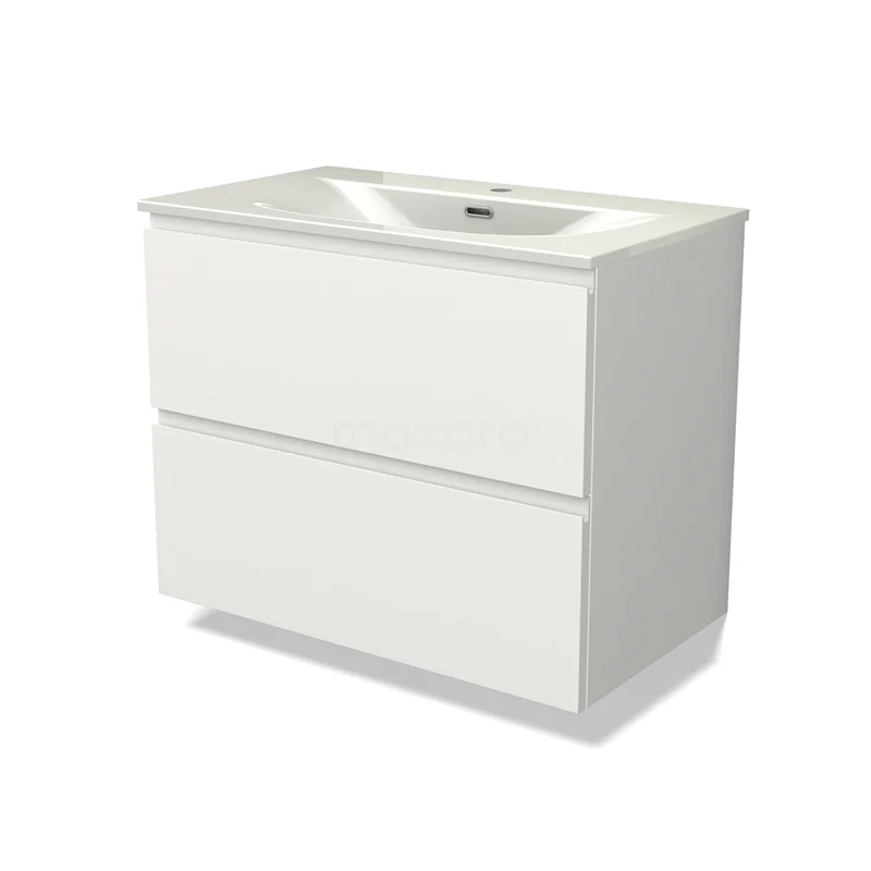 Modulo Vanity units with basin | 80 cm Matte white Handle-less front Ceramic 2 Stacked drawers BMW17-05396