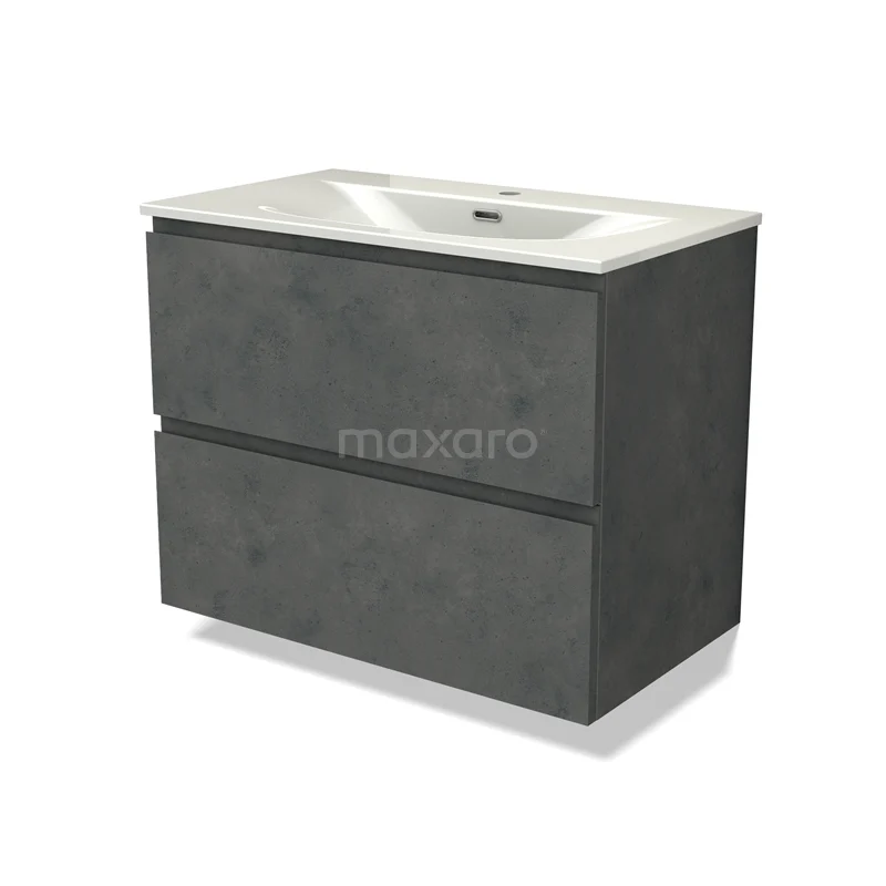 Modulo Vanity units with basin | 80 cm Dark grey concrete Handle-less front Ceramic 2 Stacked drawers BMW17-05480