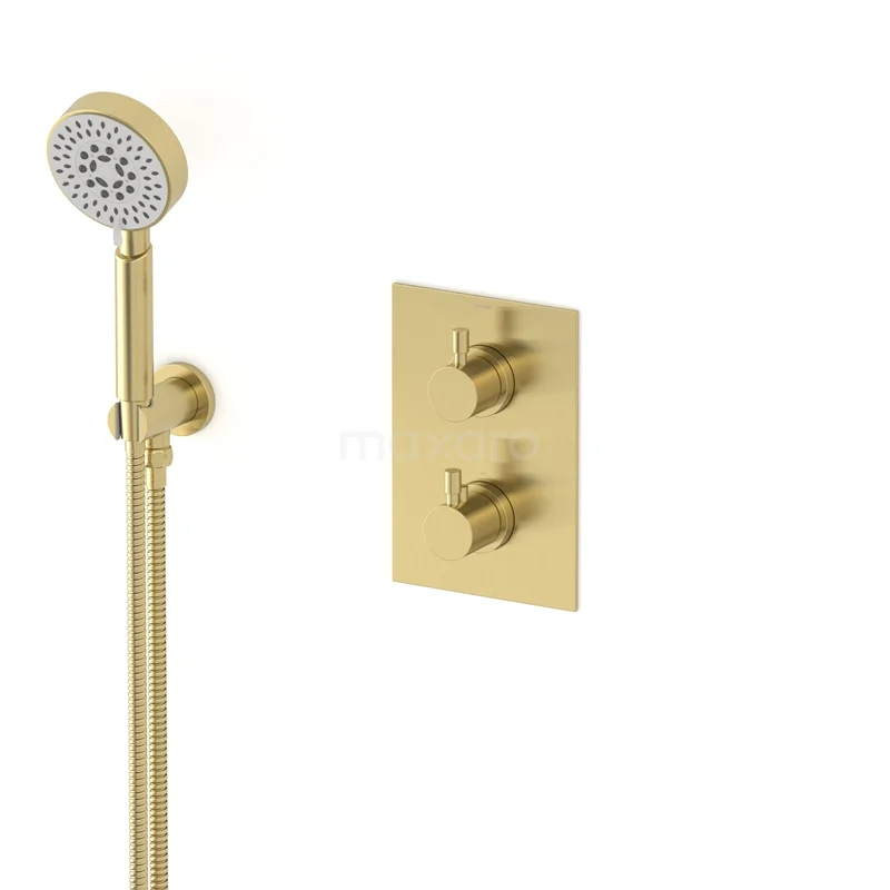 Radius concealed shower mixer set | Light gold Thermostatic mixer with handheld shower 5 positions AIL55-00009