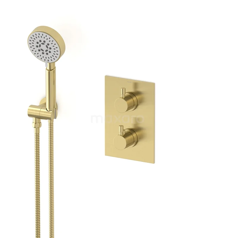 Radius concealed shower mixer set | Light gold Thermostatic mixer with handheld shower 5 positions AIL55-00010