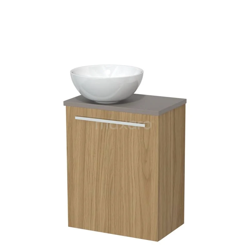 Toilet furniture with wash basin | 41 cm Natural veneer Flat front Gloss white Ceramic countertop wash basins Taupe worktop TMK10-15940