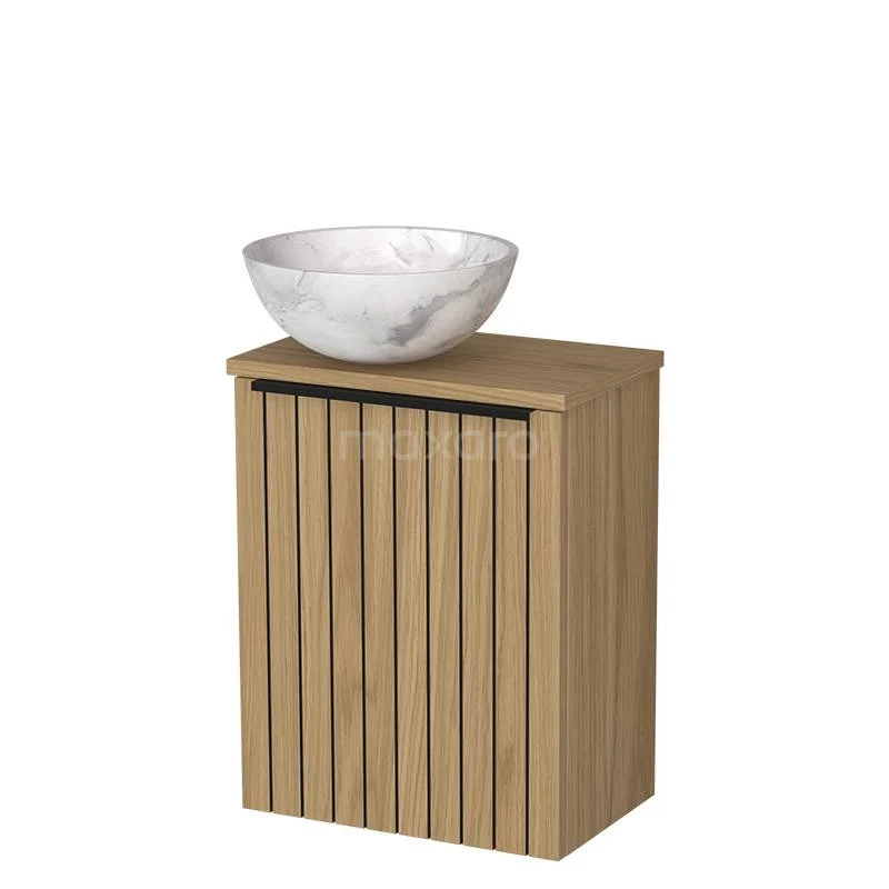 WC-Möbel mit Aufsatzwaschbecken | 41 cm Front aus Naturfurnier Streifen aus weißem Marmor Becken aus Naturstein Platte aus Naturfurnier TMK10-16219 WC-Möbel mit Aufsatzwaschbecken | 41 cm Front aus Naturfurnier Streifen aus weißem Marmor Becken aus Naturstein Platte aus Naturfurnier TMK10-16219