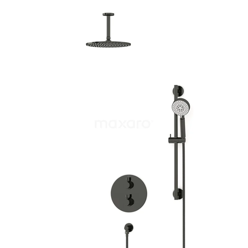 Radius Rain shower Built-in | Black chrome 25 cm Rain shower Thermostatic BIB55-00139