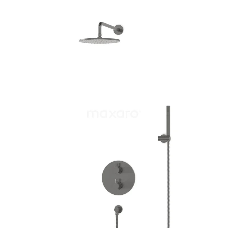 Einbau-Regenbrause-Set Radius Schwarz Stahl Thermostatarmatur 25cm Kopfbrause Schwarz Metall BIM55-00004 Einbau-Regenbrause-Set Radius Schwarz Stahl Thermostatarmatur 25cm Kopfbrause Schwarz Metall BIM55-00004