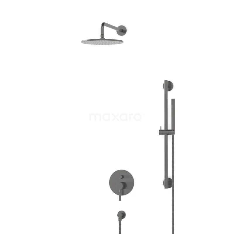 Einbau-Regenbrausegarnitur Radius Stahl Schwarz, Einhebelmischbatterie, 25cm Kopfbrause, Schwarzes Metall BIM55-00060 Einbau-Regenbrausegarnitur Radius Stahl Schwarz, Einhebelmischbatterie, 25cm Kopfbrause, Schwarzes Metall BIM55-00060