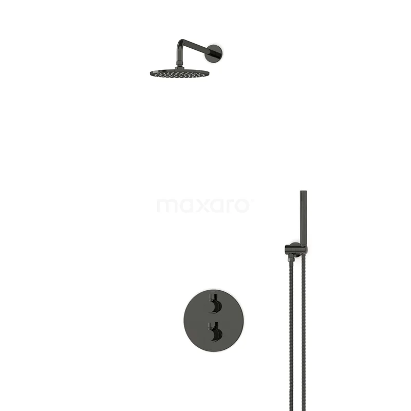 Einbau-Brausegarnitur Radius Schwarz Chrom Thermostatarmatur 20cm Kopfbrause Schwarz Chrom BIB55-00001 Einbau-Brausegarnitur Radius Schwarz Chrom Thermostatarmatur 20cm Kopfbrause Schwarz Chrom BIB55-00001