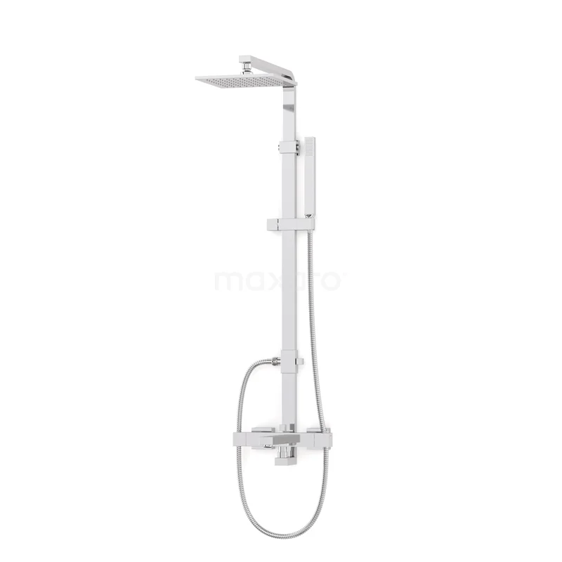 Cubic Built-on Bath tap with rain shower | Chrome Thermostatic DOC22-00001
