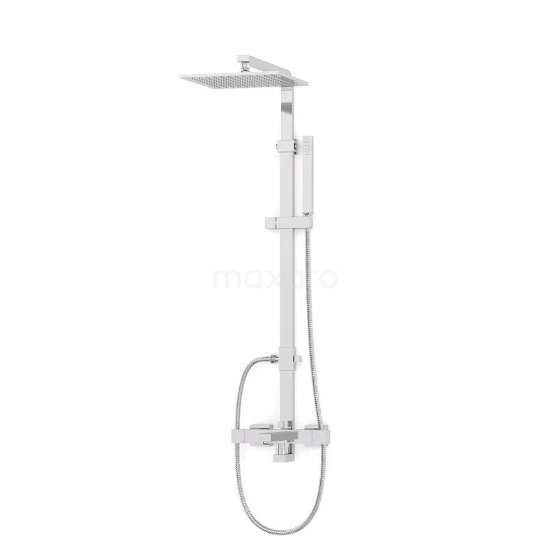 Cubic Built-on Bath tap with rain shower | Chrome Thermostatic DOC22-00002
