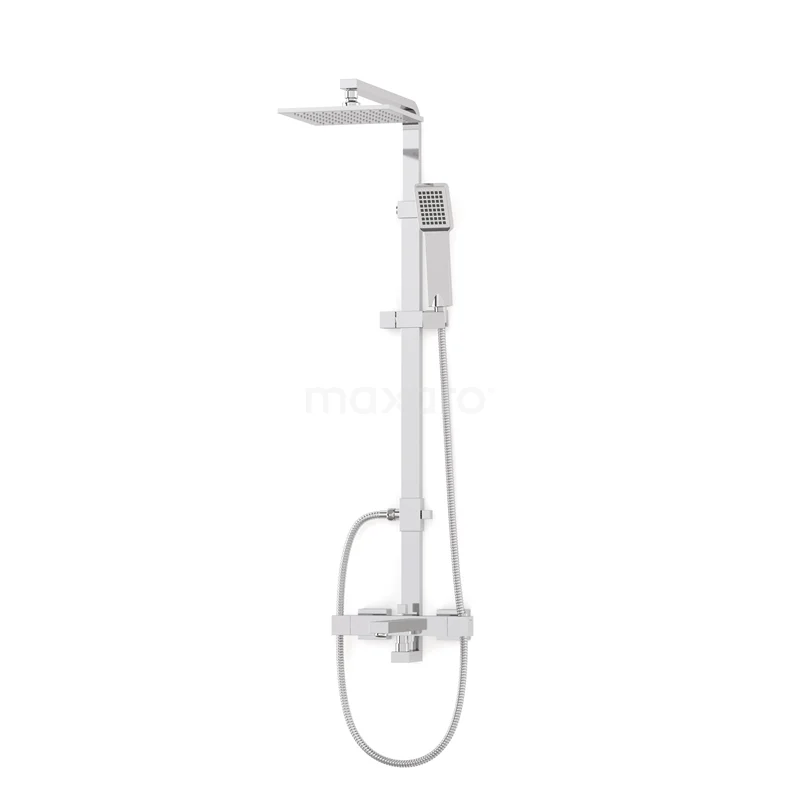 Cubic Built-on Bath tap with rain shower | Chrome Thermostatic DOC22-00005