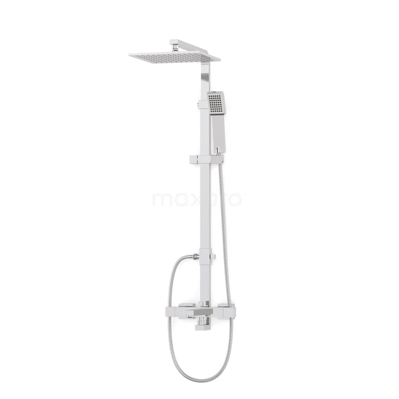 Cubic Built-on Bath tap with rain shower | Chrome Thermostatic DOC22-00006