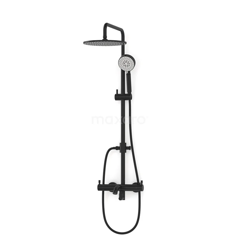 Radius Built-on Bath tap with rain shower | Black Thermostatic DOZ55-00004