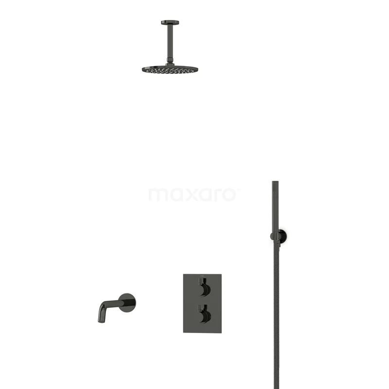 Radius Built-in Bath tap with rain shower | Black chrome Thermostatic DIB55-00019