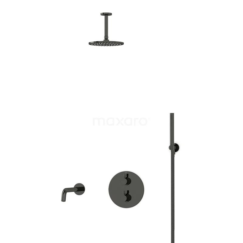 Radius Built-in Bath tap with rain shower | Black chrome Thermostatic DIB55-00020