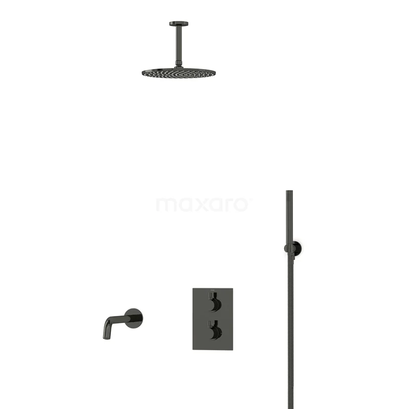 Radius Built-in Bath tap with rain shower | Black chrome Thermostatic DIB55-00021