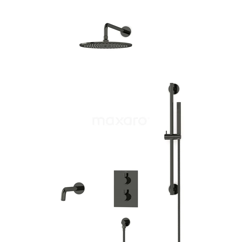 Radius Einbau Badewannenarmatur mit Regendusche | Schwarzchrom Thermostatisch DIB55-00029 Radius Einbau Badewannenarmatur mit Regendusche | Schwarzchrom Thermostatisch DIB55-00029