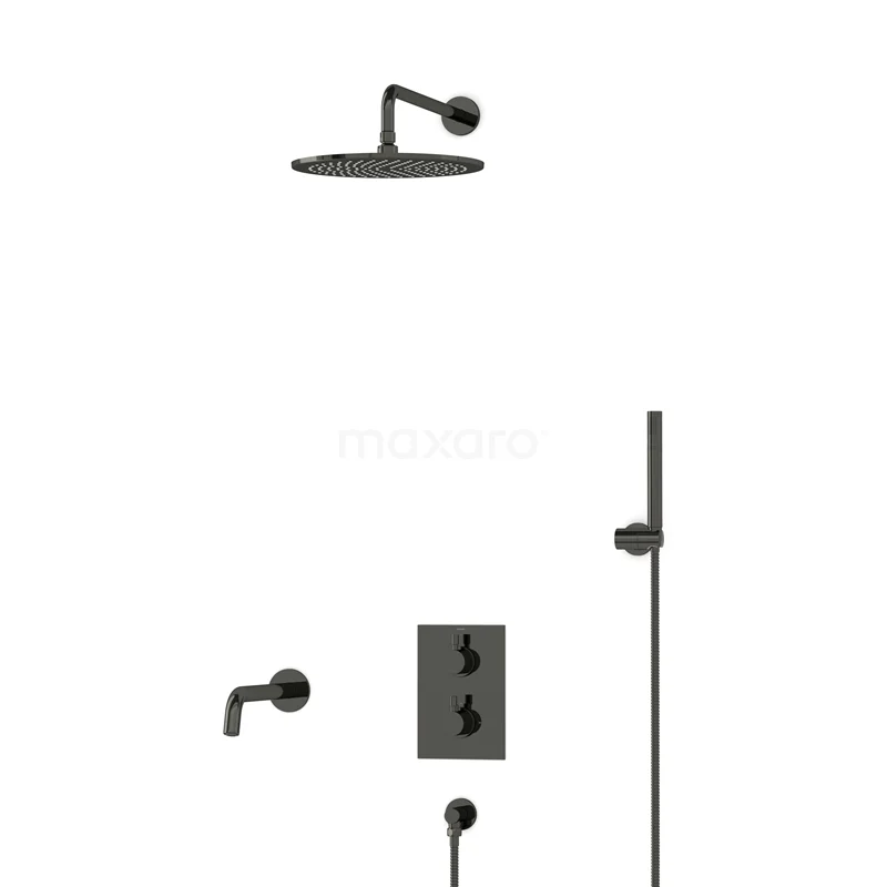 Radius Built-in Bath tap with rain shower | Black chrome Thermostatic DIB55-00041