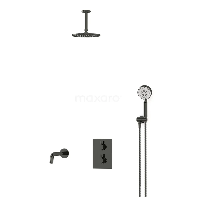 Radius Built-in Bath tap with rain shower | Black chrome Thermostatic DIB55-00067