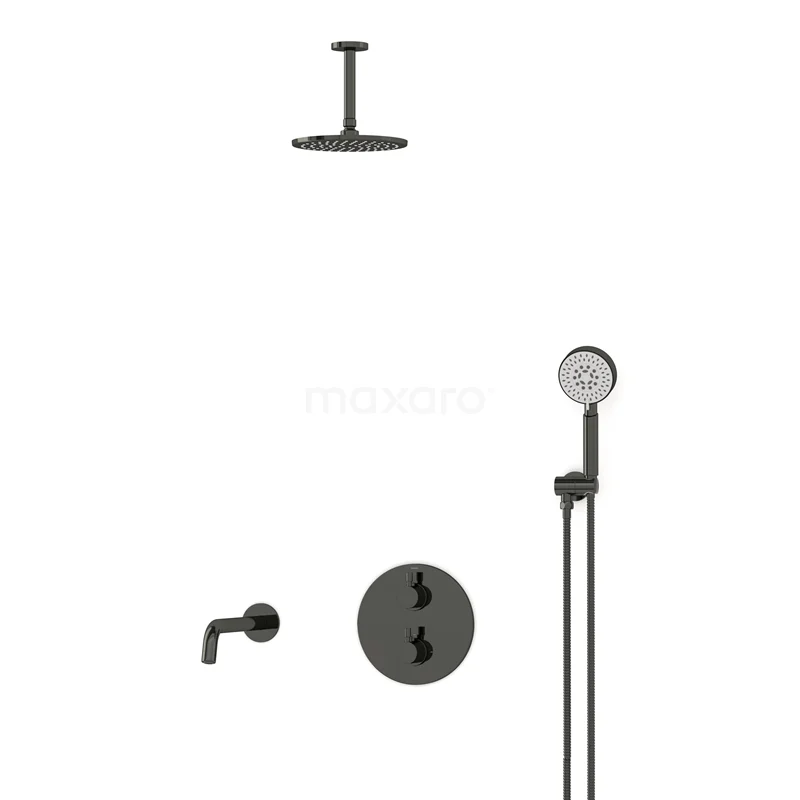 Radius Built-in Bath tap with rain shower | Black chrome Thermostatic DIB55-00068