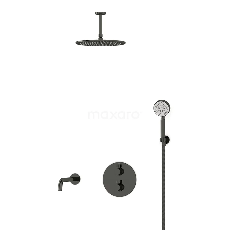 Radius Einbau Badewannenarmatur mit Regendusche | Schwarzchrom Thermostatisch DIB55-00084 Radius Einbau Badewannenarmatur mit Regendusche | Schwarzchrom Thermostatisch DIB55-00084