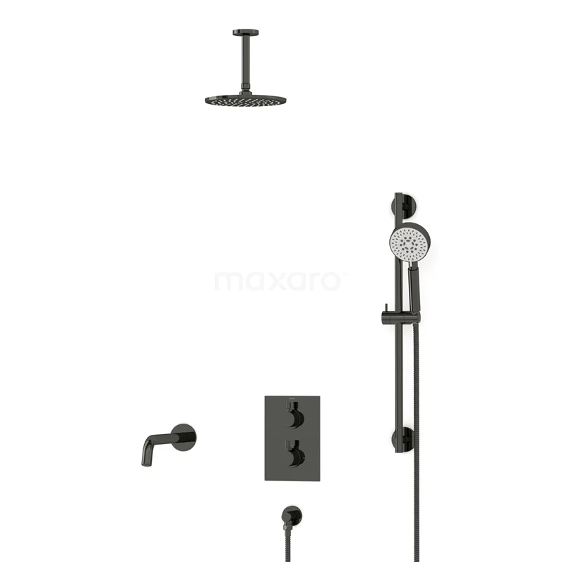 Radius Built-in Bath tap with rain shower | Black chrome Thermostatic DIB55-00091